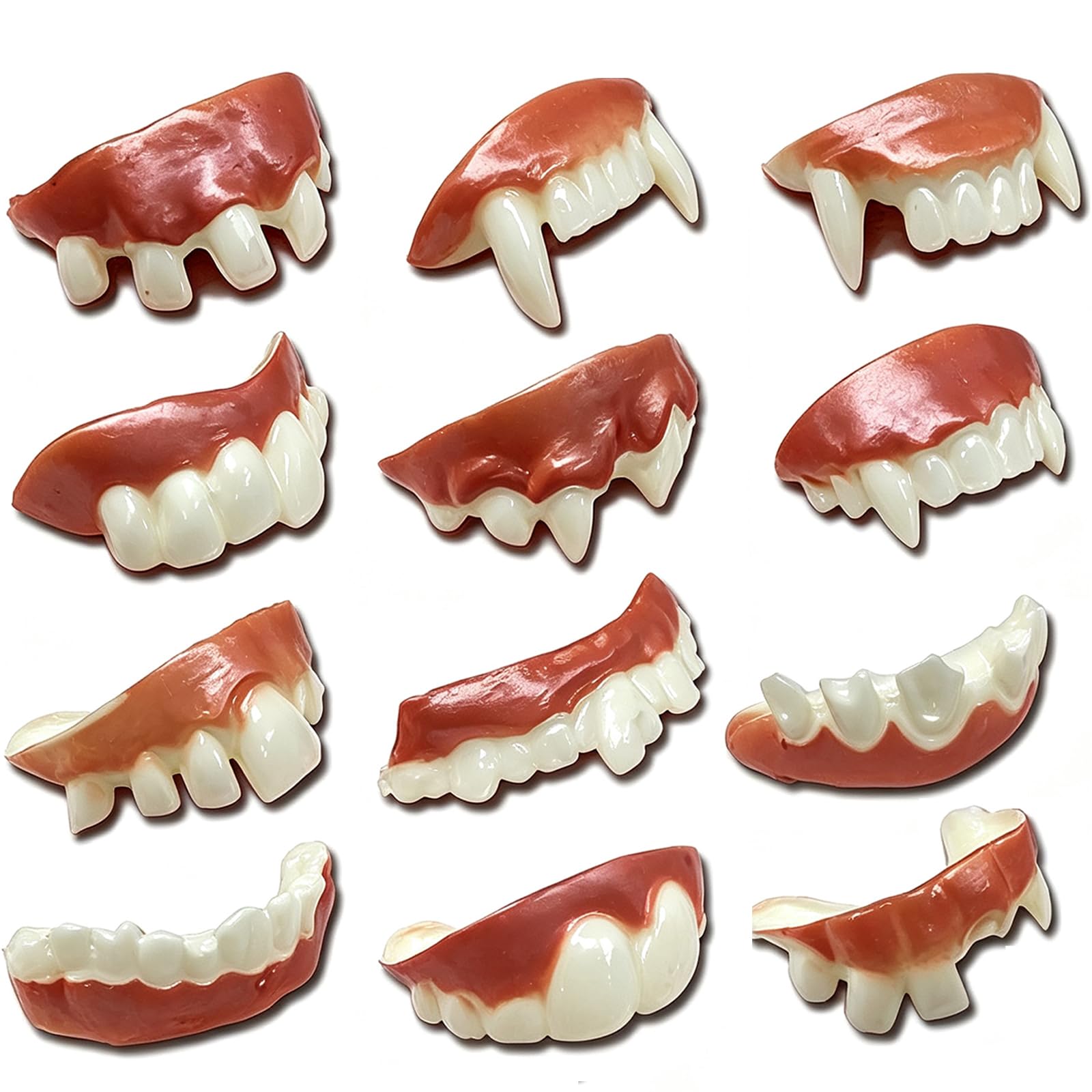 12 Pieces vampire teeth adult, fake teeth Set, Funny Ugly Dentures, Halloween Costume Prank Props for Adults, White Joke Teeth Cosplay Accessories