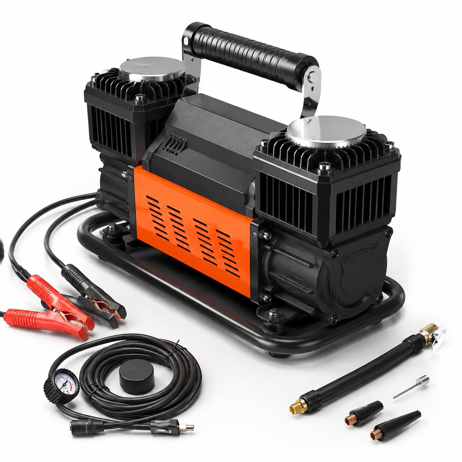 Przenośny kompresor powietrza 12 V, dwucylindrowa pompka do opon, 10,6 CFM, 150 PSI, z adapterami do samochodów, ciężarówek, SUV-ów, pojazdów 4x4 i kamperów
