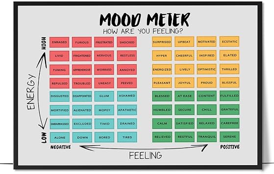 LOLUIS Mental Health Poster, Social Emotional Learning Therapy Tools Educational Supplies Art Print Unframed 36"x24", Mood Meter