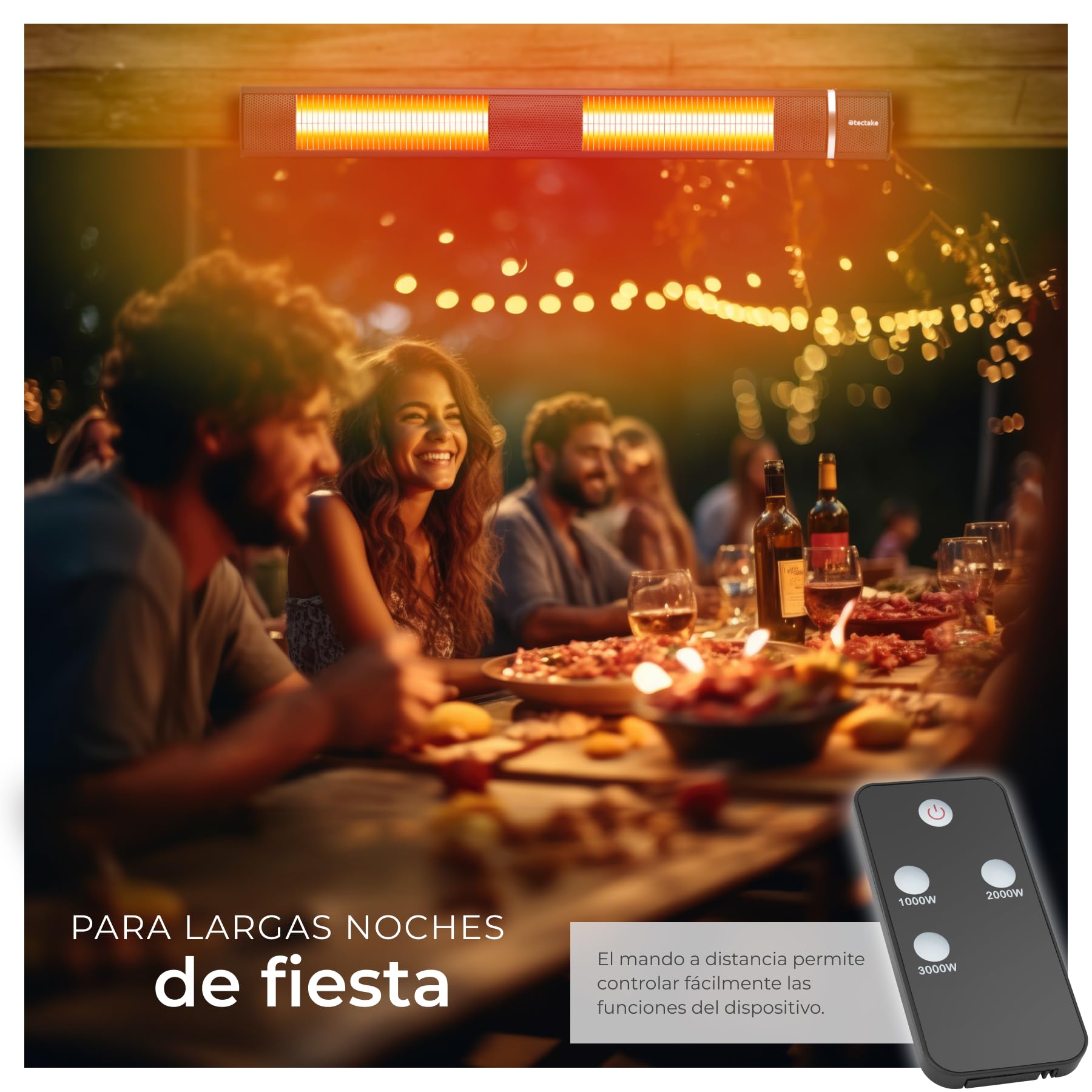 tectake® Calentador Infrarrojo Inclinable para Interiores y Exteriores, 3 Niveles de Potencia, Control Remoto, Aluminio Inoxidable, Calefactor Pared, Calefactor Bajo Consumo, Sin Pérdida de Energía