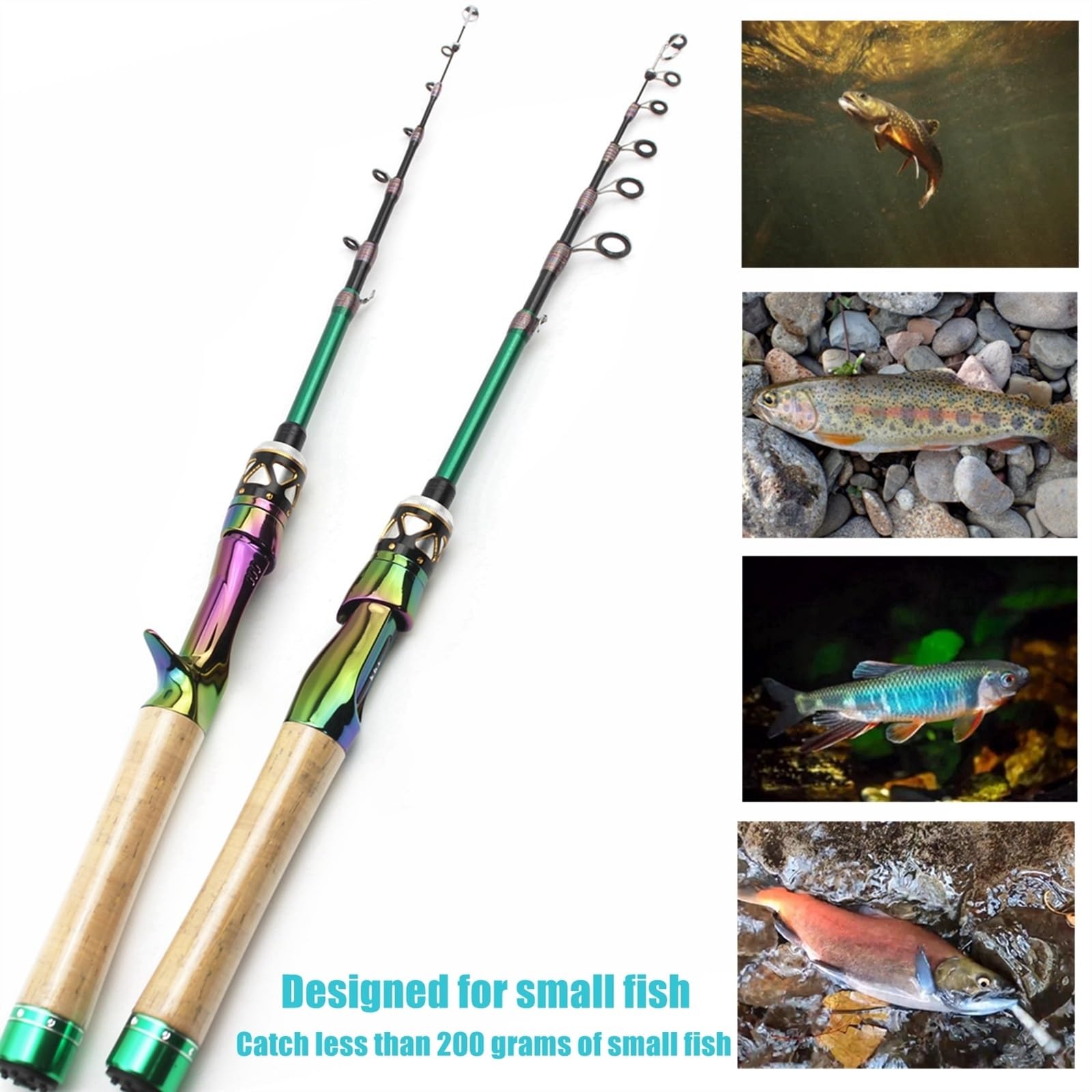 Wędka wędkarska 1,8 m, 1,98 m, włókno węglowe, ultra lekkie, UI Power teleskopowa wędka Casting Spinning torba Test 1-5 g, mały słup na ryby, do podróży w słonej wodzie i słodkiej wodzie (wędka