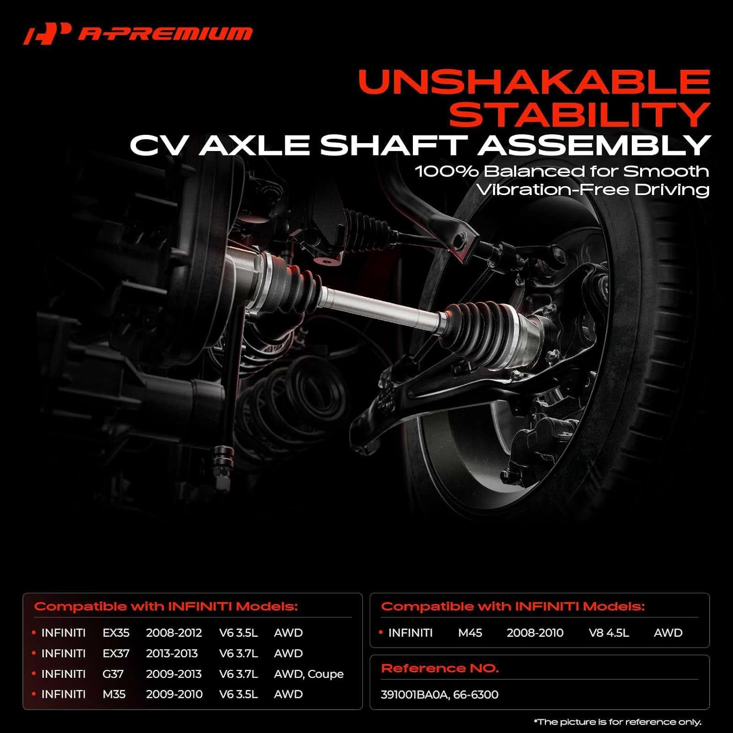 A-Premium CV Axle Shaft Assembly Front Right Passenger Side Compatible with Infiniti EX35 2008-2012, EX37 2013, G37 2009-2013, M35 2009-2010, M45 2008-2010, AWD Only, Replace# 391001BA0A