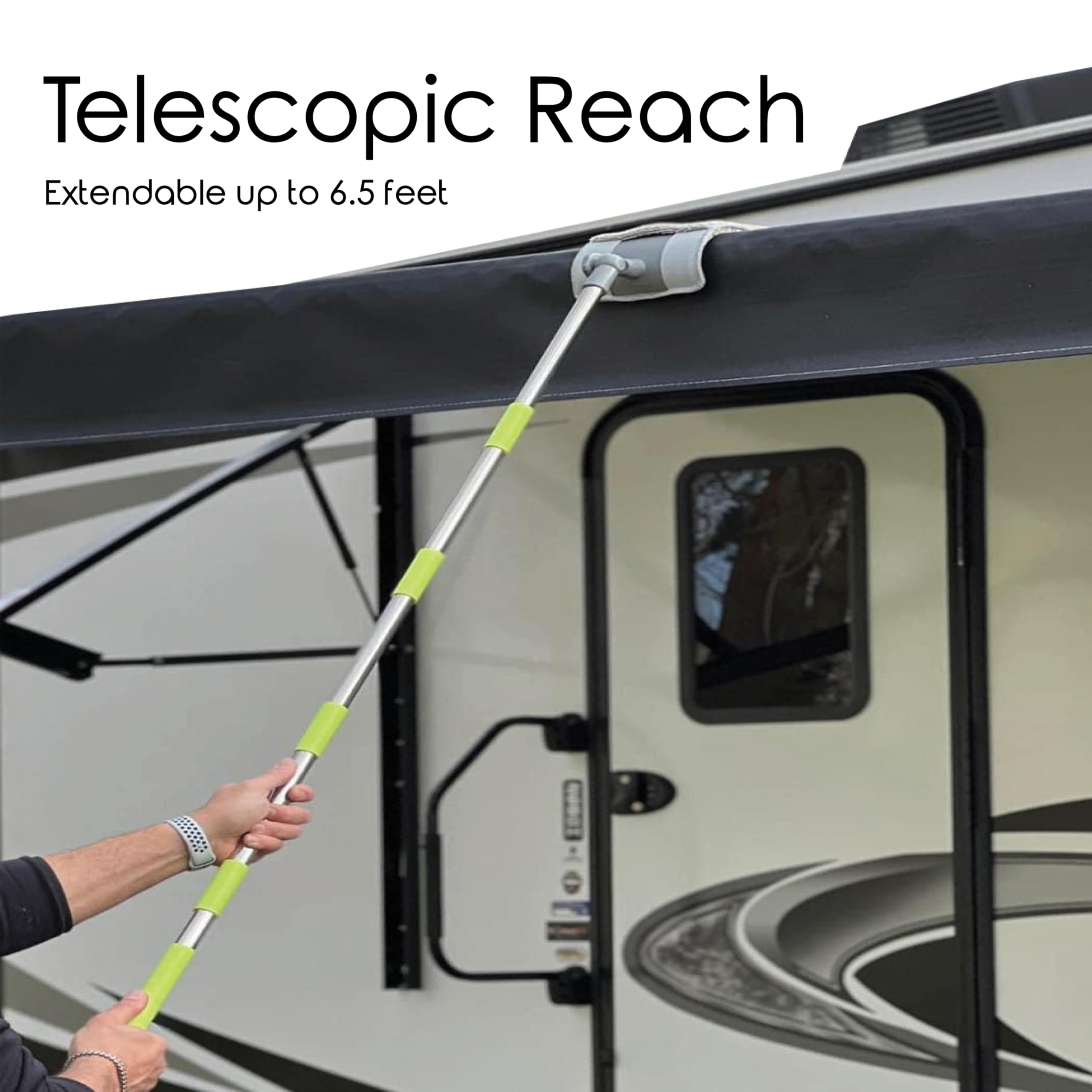 Easy Squeegee - Mopa Profesional Personalizada para toldo de casa rodante y hogar, Cabezal Giratorio y bloqueable, Poste Extensible con Almohadilla de fregona de Doble Cara, Almohadilla