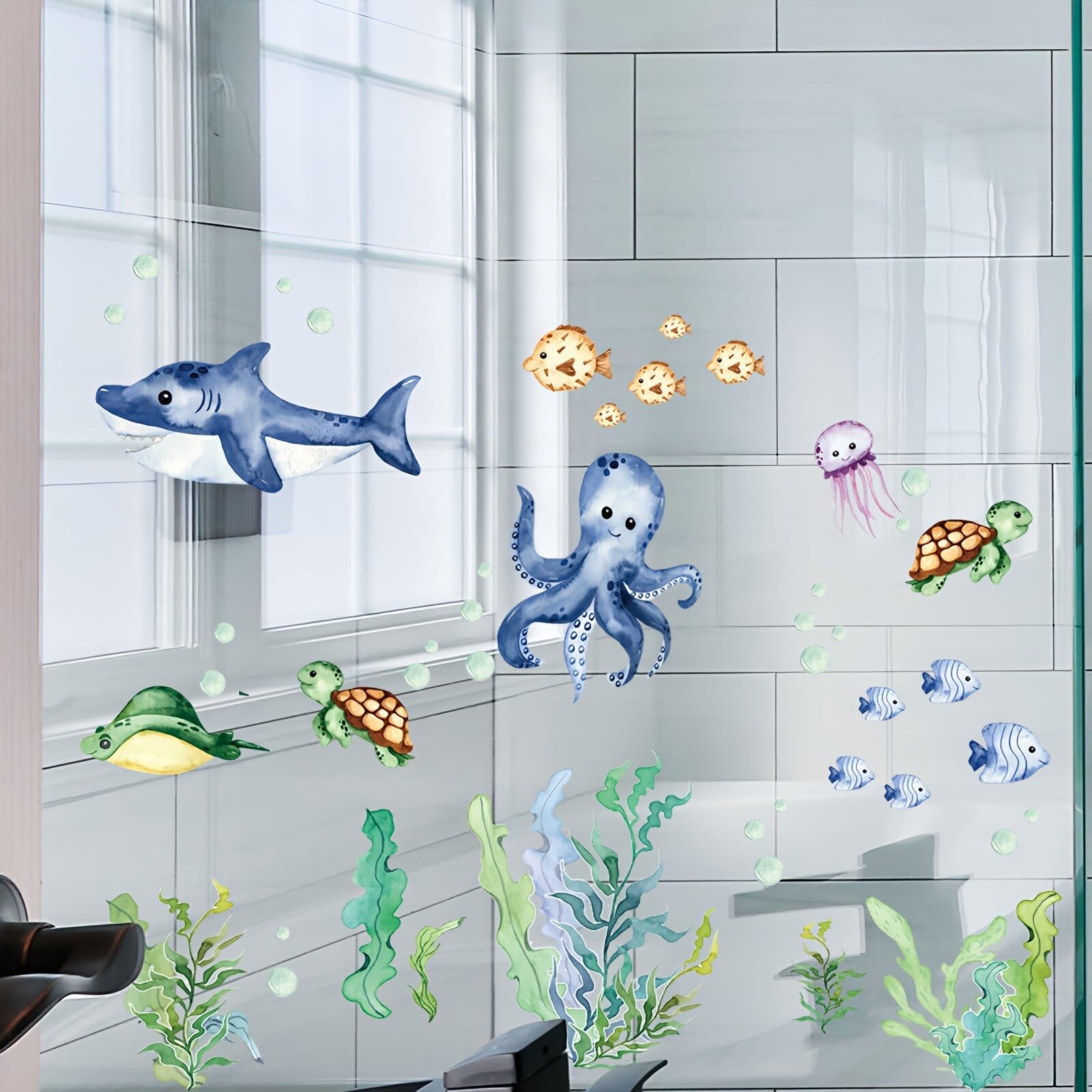 Amazon.co.jp: ウォールステッカー 海 海の生き物 海の中 浴室 浴槽 窓 