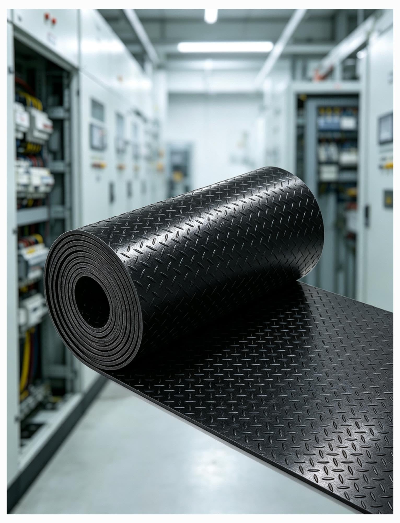 Tapis caoutchouc en rouleau 5 mm, motif damier, tapis isolant électrique