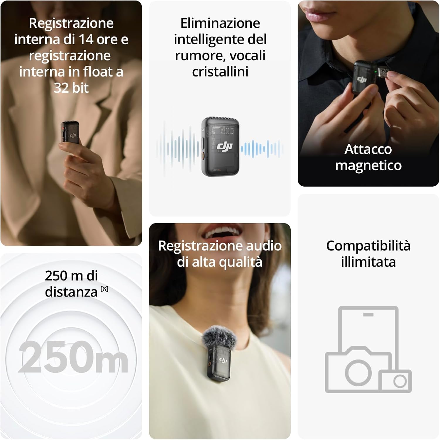DJI Mic 2 Wireless Microfono 32-bit NC 250m - Dettaglio