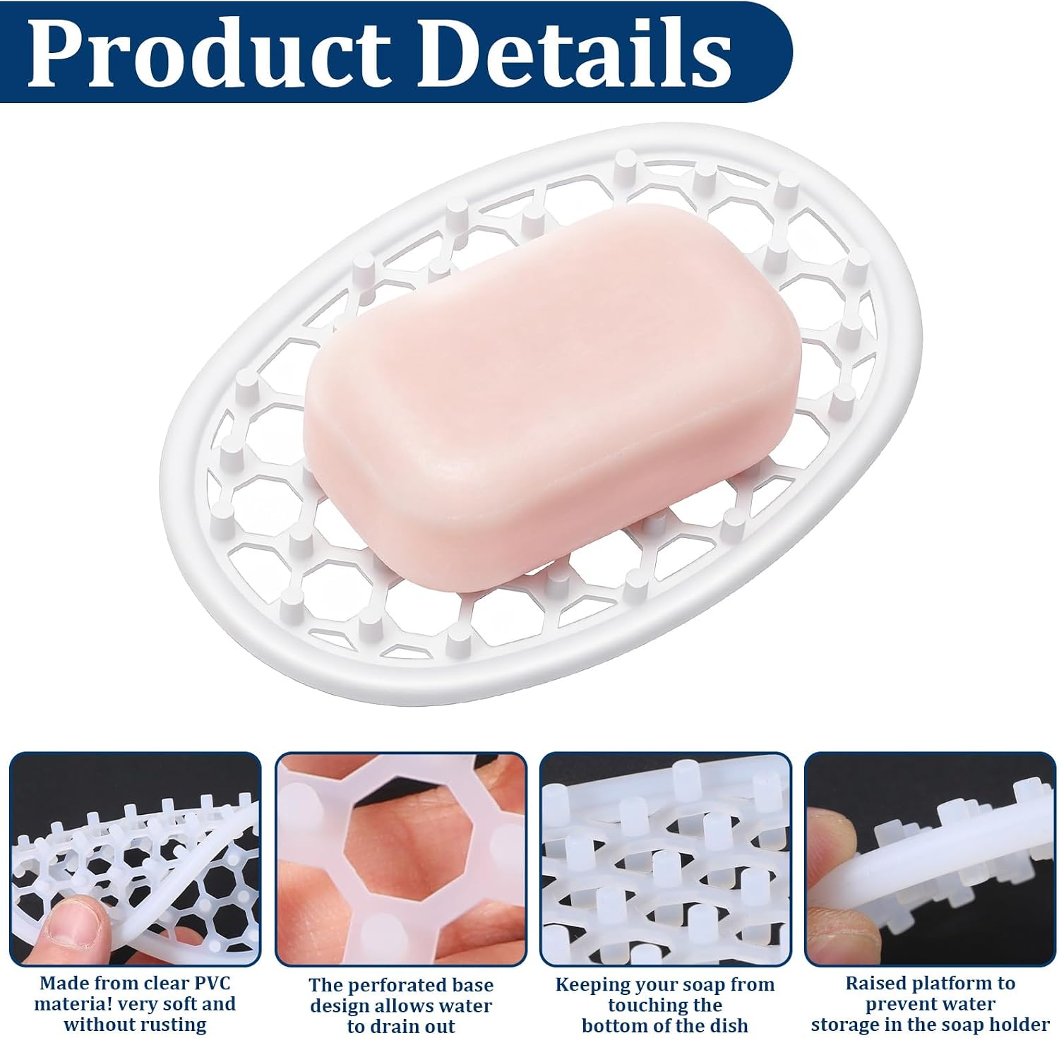 2 Pcs Soap Dish with Drainage Holes, Silicone Soap Holder