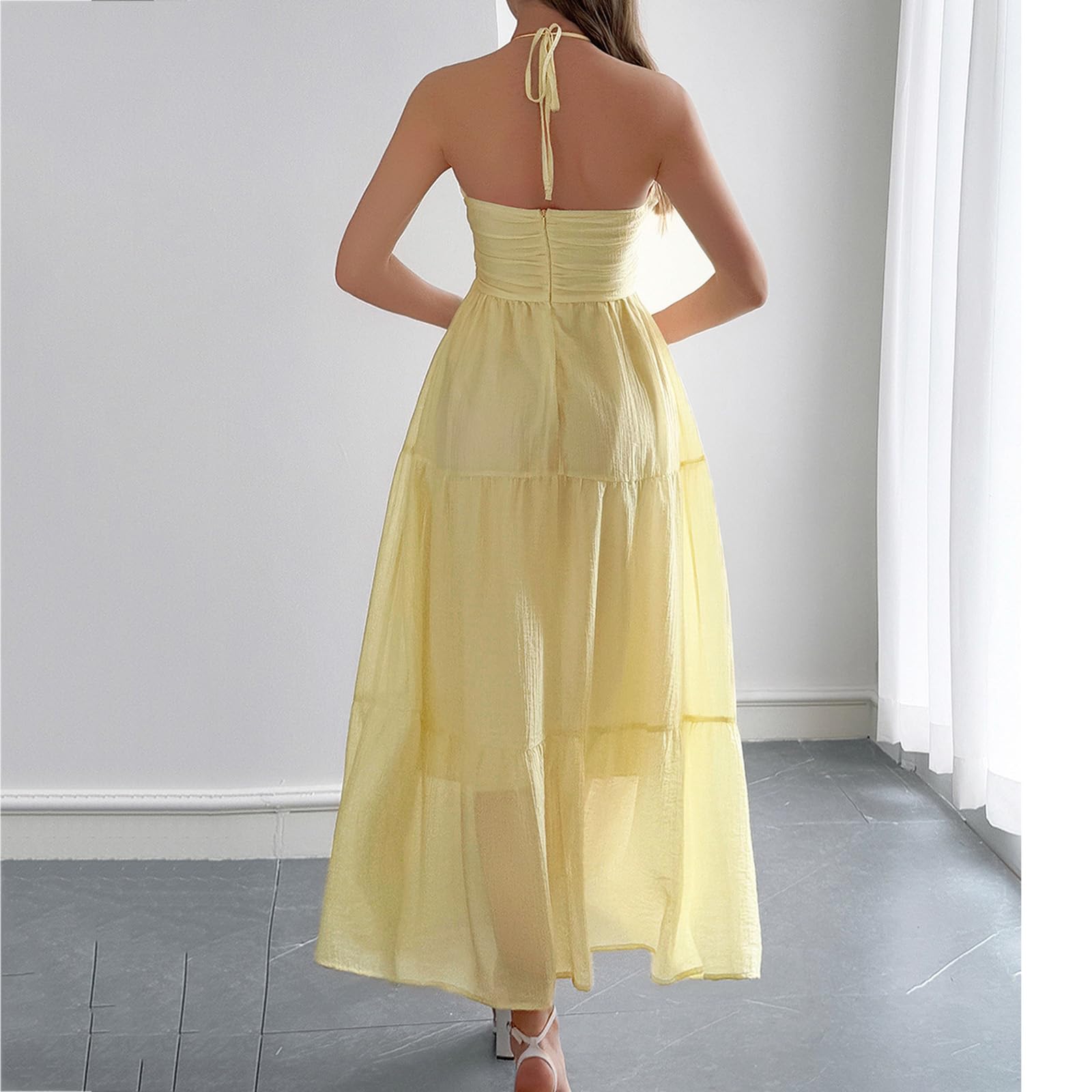 Abito Estivo da Donna con Scollo all'Americana, Abito Canotta con Spalline Sottili, abitos Lungo Fluido per Le Vacanze al Mare