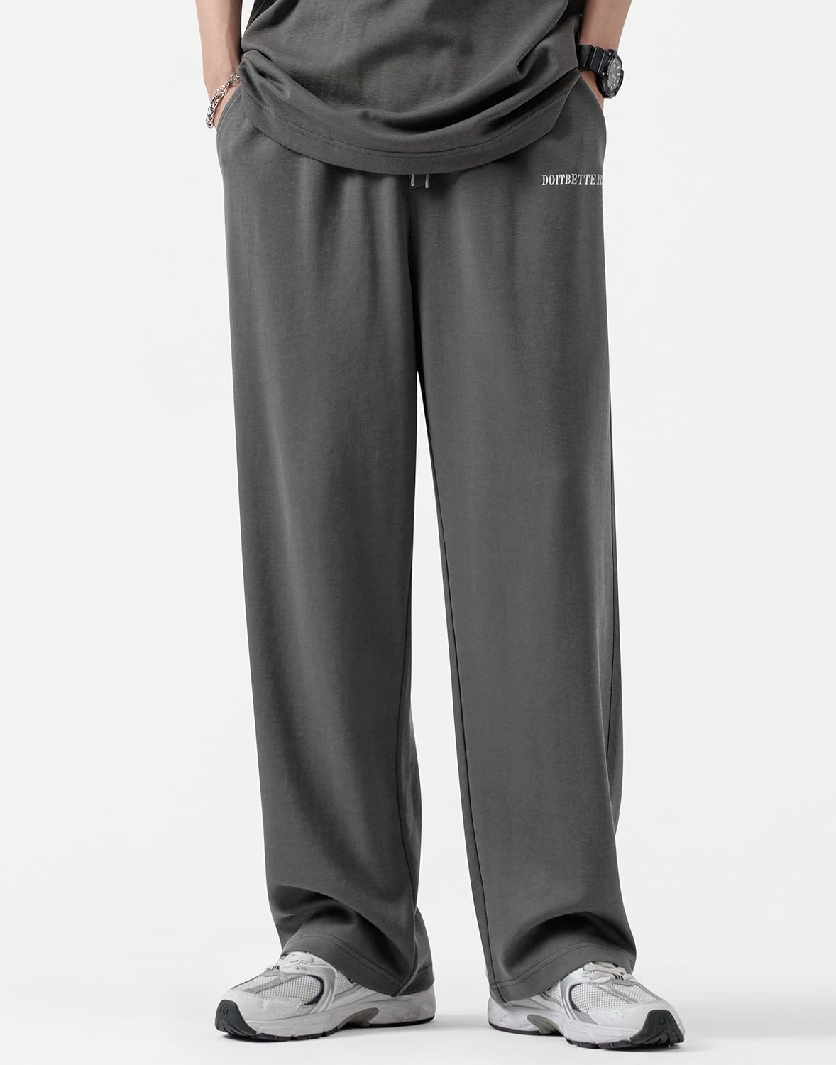 Men's Cotton Sweatpants Loose Fit Baggy Straight Leg Sweat Pants for Men Open Bottom Lounge Yoga Pants with Pockets - Image 2