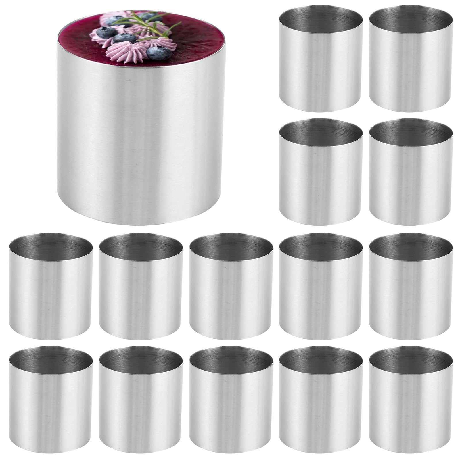 YAYODS Cercles à Pâtisserie INOX Lot de 15 - Ø 5 x H 5 cm Cercles à Mousse sans Fond pour Mini Entremets, Gâteaux Individuels, Tartares et Dressage de Table