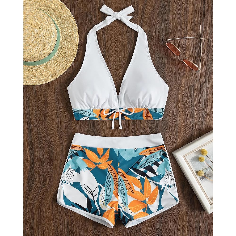 Costume da Bagno Allacciato Allacciato Stampato Donna Sexy Vita Alta Pantaloncini Push-up Bikini Costume da Bagno Costume da Bagno da Spiaggia Senza Schienale (Color : Print8, Size : S)
