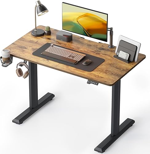 CubiCubi Escritorio eléctrico de pie, mesa ajustable de altura de 44 x 24 pulgadas, muebles ergonómicos de oficina en casa con tablero de empalme,