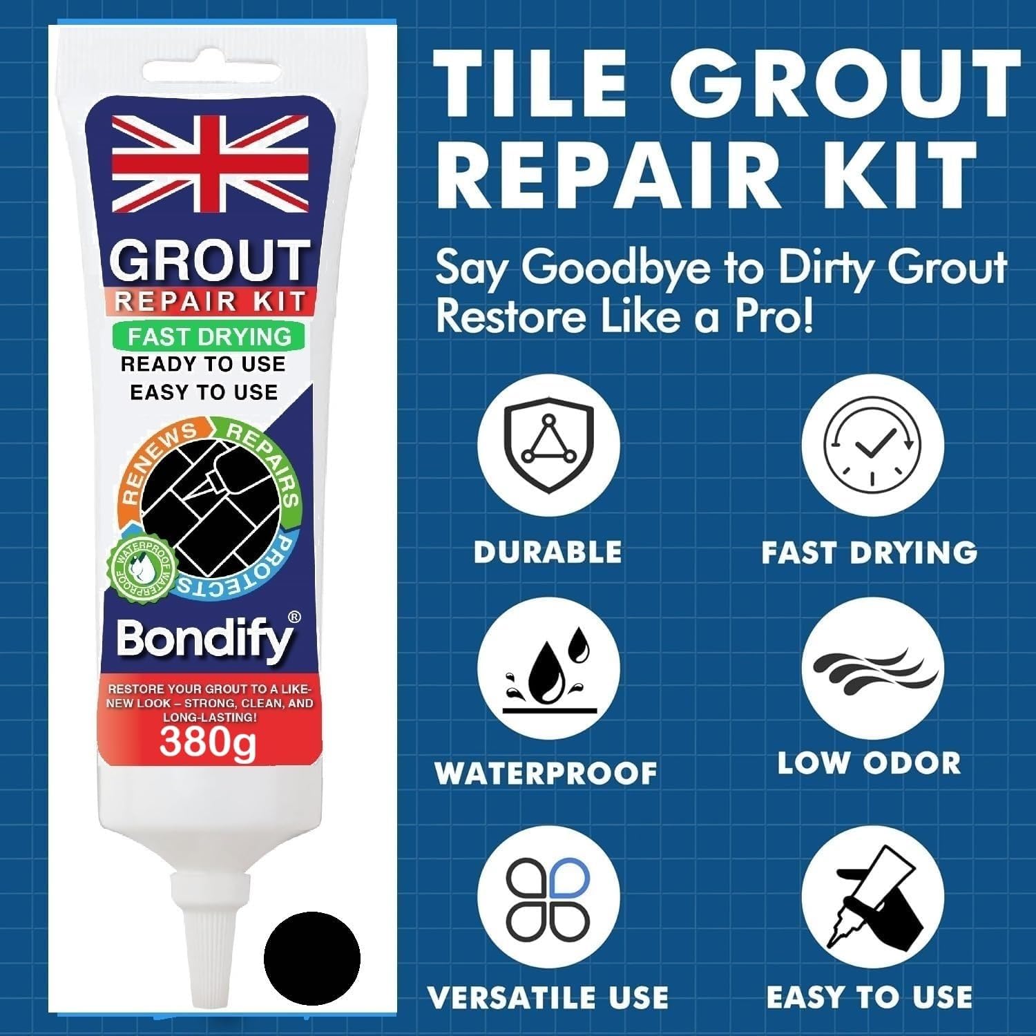 Kit Riparazione Fughe Piastrelle Nero, Asciugatura Rapida 360g ANTI-MUFFA Tubetto Stucco Nero per Piastrelle Bagno & Doccia, Grout Repair Kit, Stucco per Fughe Pavimento, Sigillante per Malta