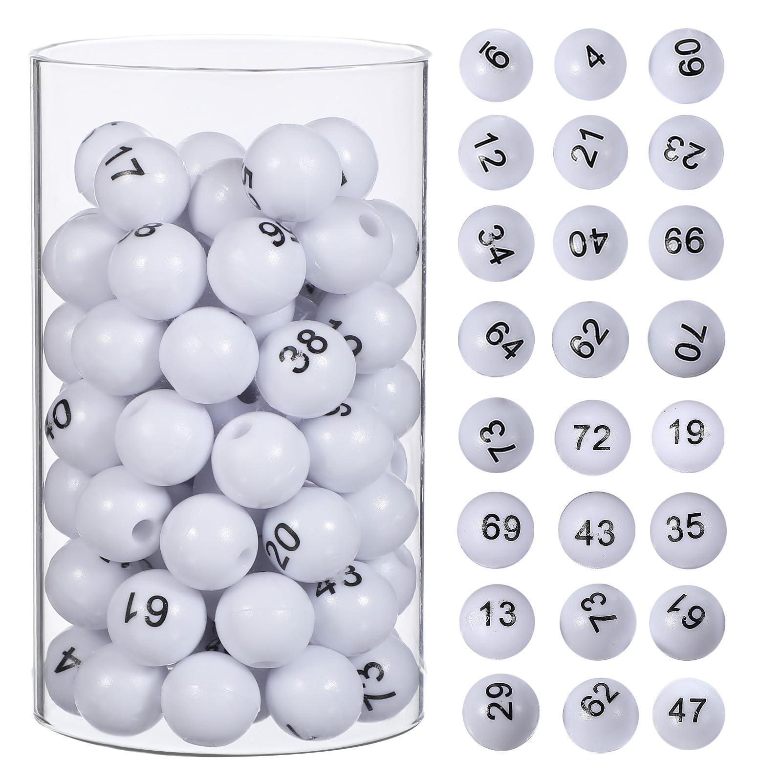Veemoon 75pcs Bingo Balls Numbered Raffle Balls for Parties Activities Group Games Night Replacements, White, 1.50X1.50X1.50CM