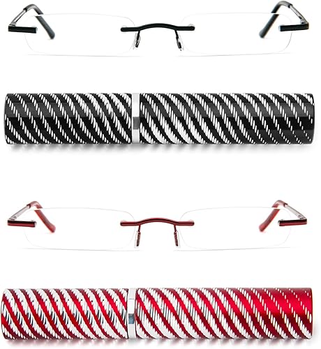 Miniatura 9 de DXYXYO Mini lentes de lectura sin montura para mujeres y hombres, paquete de 2 lectores de metal compactos de bolsillo delgado con estuche portátil