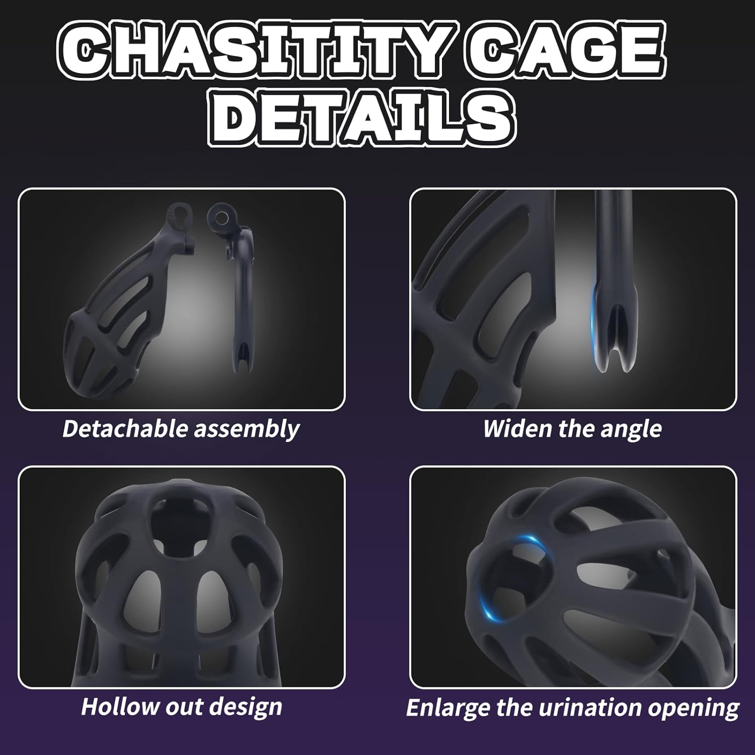 Male Chastity Cage with Belt, Large Chastity Device with 5 Sizes Rings and Invisible Lock for Man Penis Exercise Bondage Gear & Accessories Lightweight Adult Sex Toys(2D-Black)