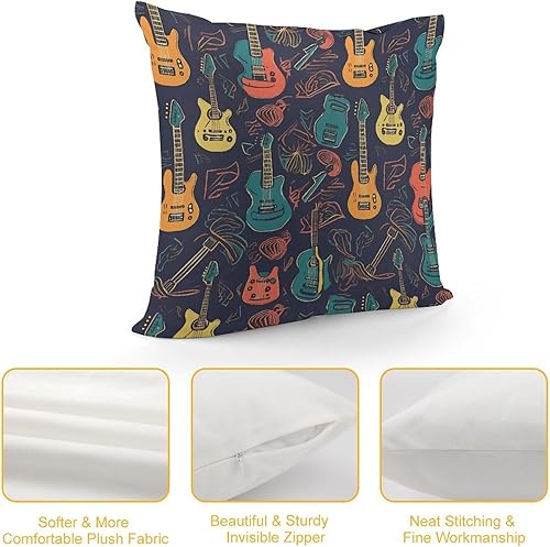 Miniatura 3 de Guitarra Pattern Pillow Covers 18 * 18 with Zipper Super Soft Square Pillow Cases Cozy Zipper Plush Throw Pillowcases for Bedroom Sofa Couch for All