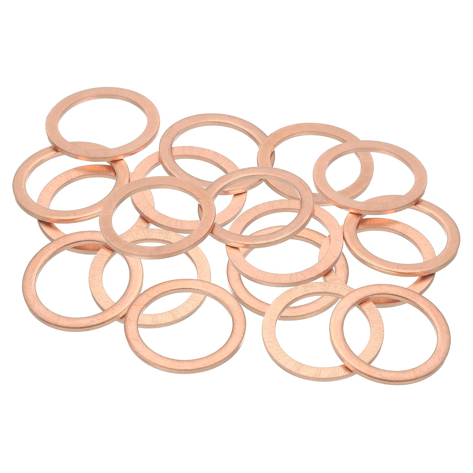 sourcing map 18Pcs Flat Washer, M20 Copper Washers Copper Sealing Ring Crush Washer Kit Assortment, 20mm ID, 26mm OD, 1.5mm Thick for Bolts Screws Machinery Repair