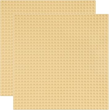 Classic Baseplate Building Base Plates for Lego Building Bricks | 100% Compatible with Major Brands-Baseplate | 10" x 10" | for Kids 3+ | 2 Pack Tan