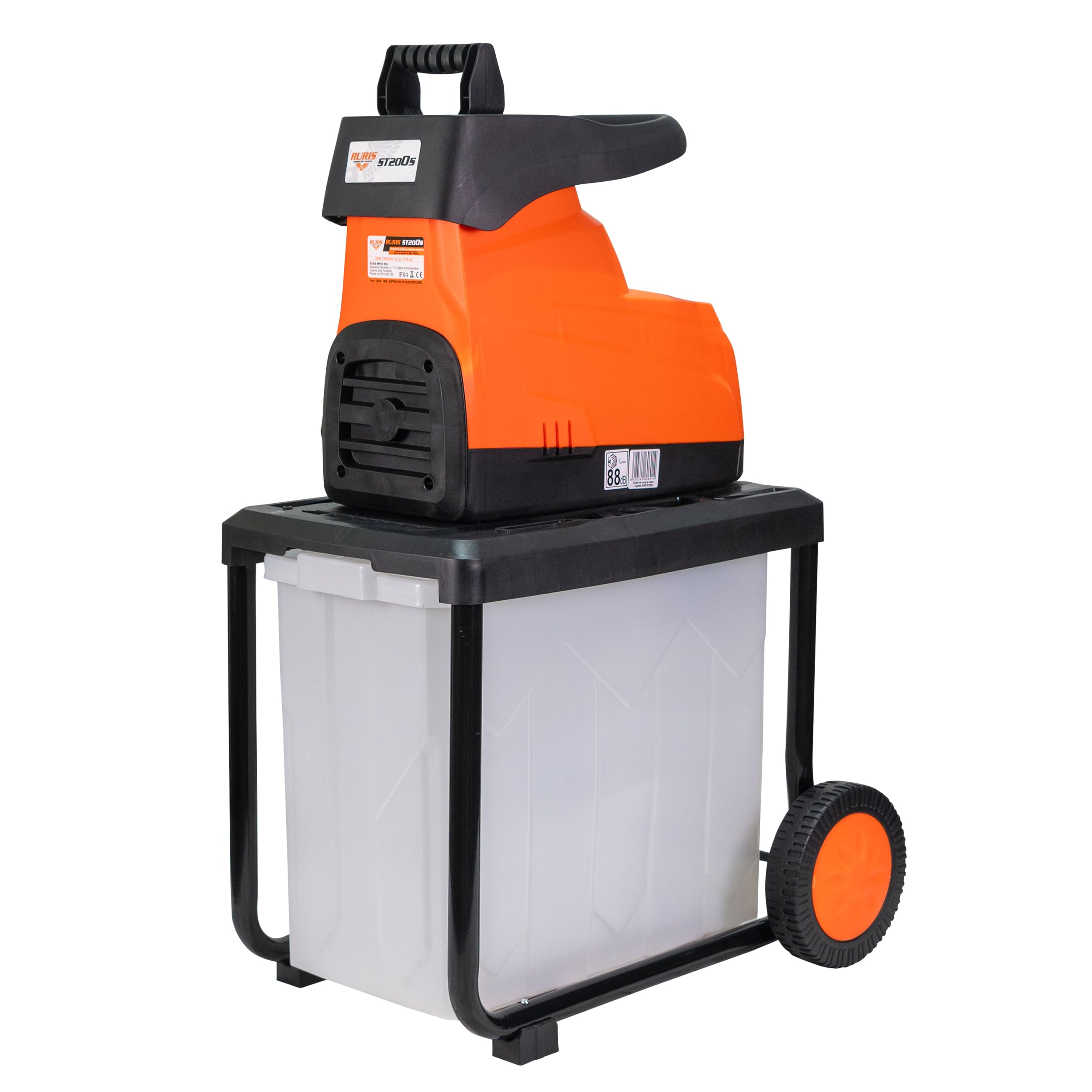 RURIS ST200s Broyeur de Végétaux Électrique 2800W 45 mm Bac 60L | Se verrouille automatiquement au bac de 60 L fermé pour une sécurité maximale