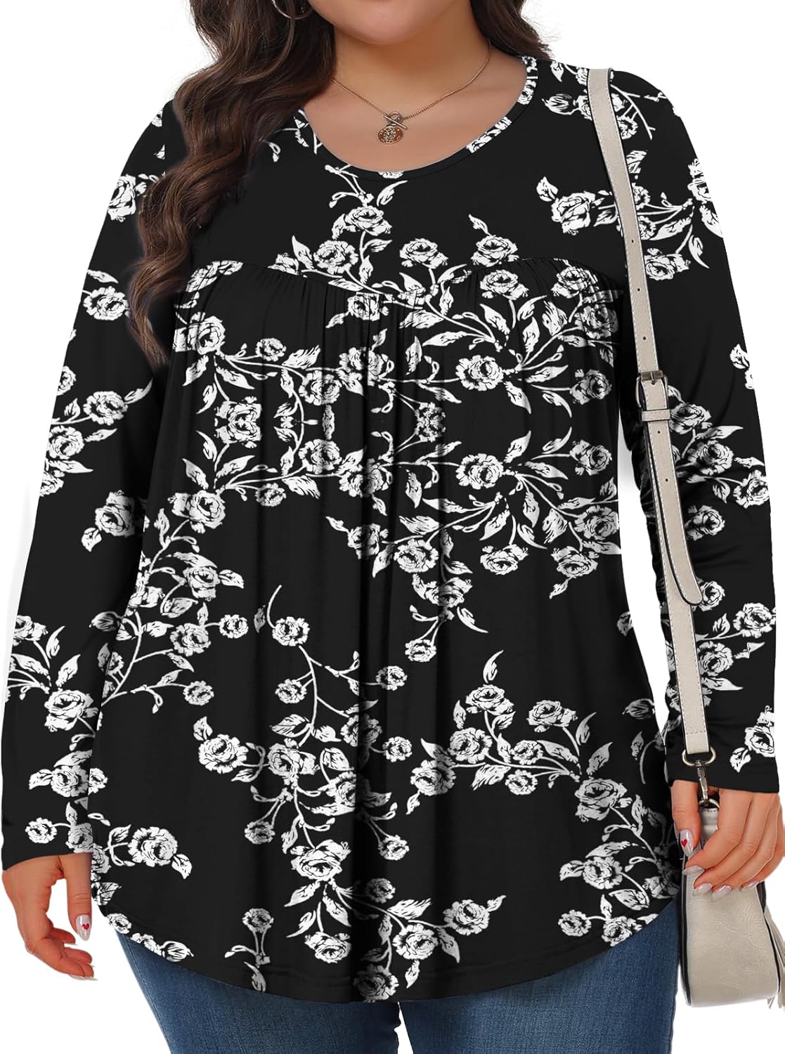 Plus Size Tops for Women Fall Long Sleeve Shirts Crew Neck Casual Loose Tunic Blouse 1X-5X - Image 2