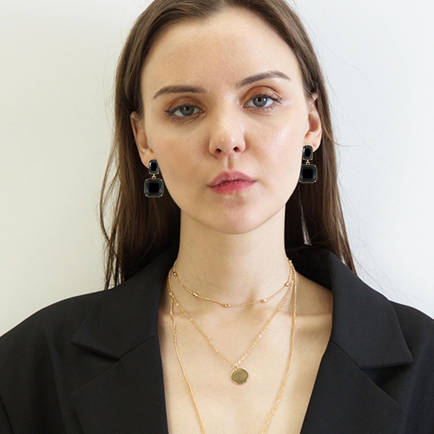 Dainty Transparent Geometric Square Crystal Dangle Drop Earrings Sparkly Rhinestone Rectangle Stud Earrings for Women - Image 4