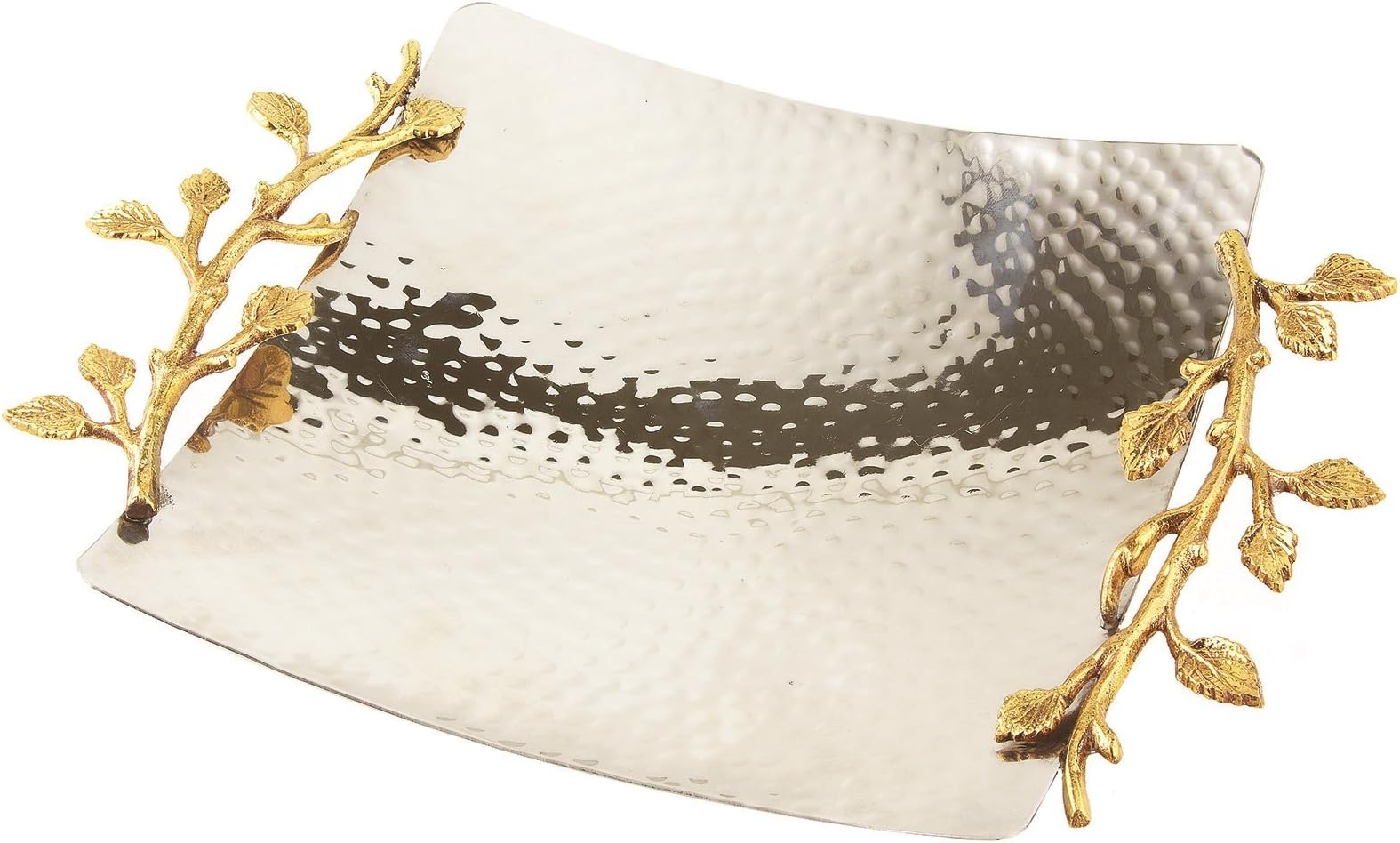 Elegance Golden Vine Hammered Square Tray, 8", Gold/Silver, 8"
