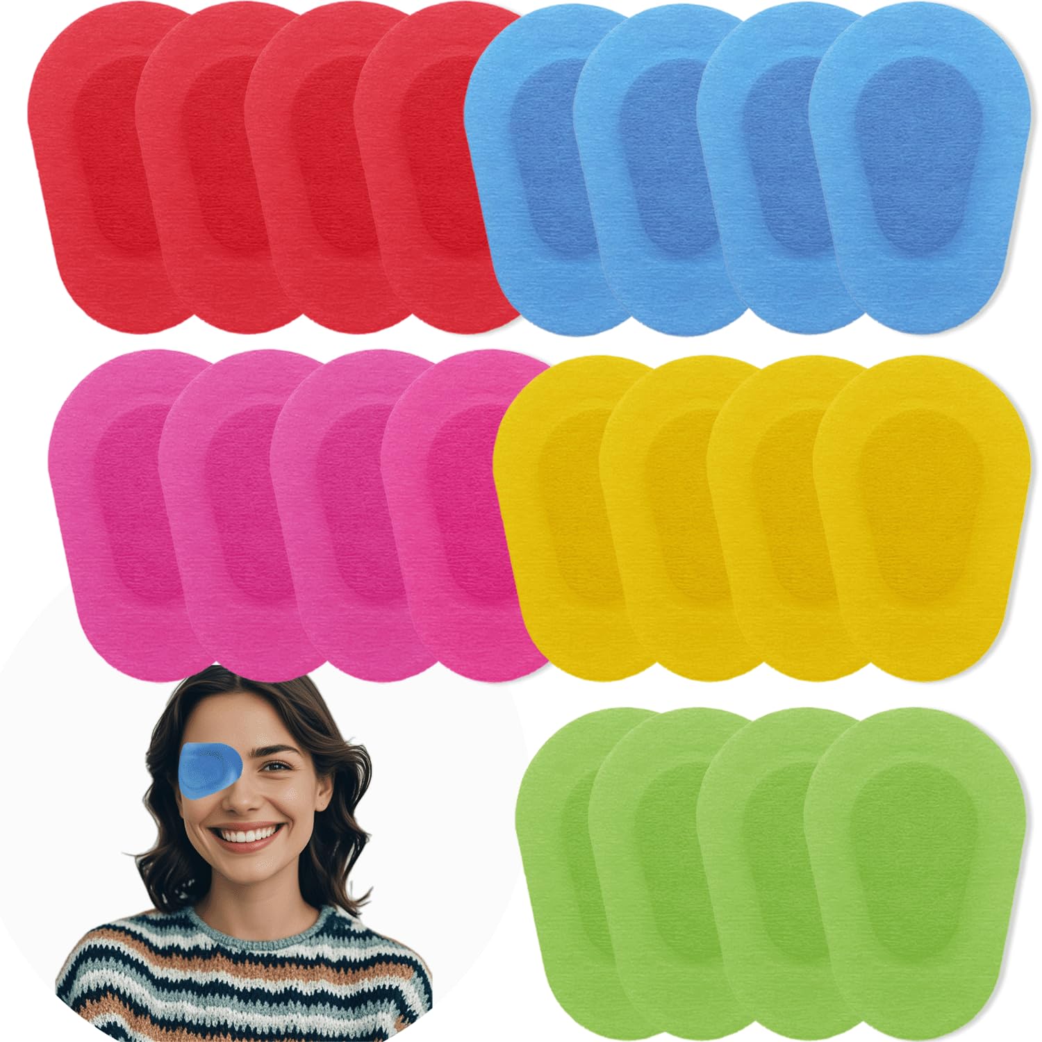 20 Pcs Adhesive Eye Patches for Kids, Medical Eye Patch Disposable Breathable Eyepatch for Amblyopia Lazy Eye Latex Free Adhesive Bandages for Children, 3.3×2.3 inches 5 Colors