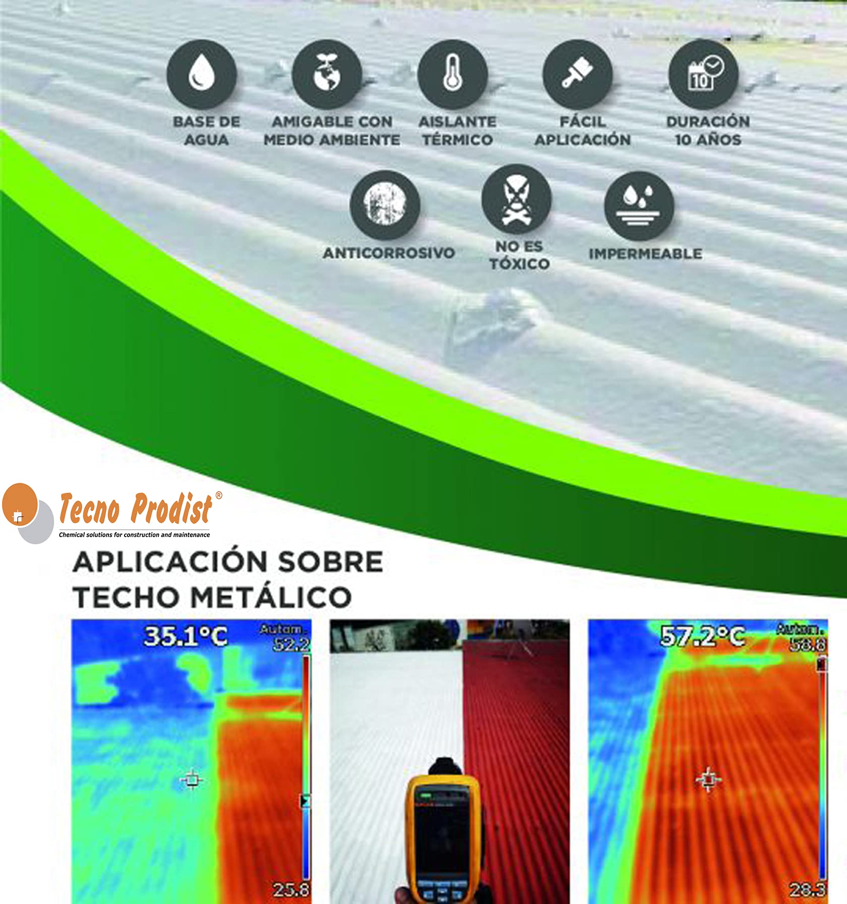 Tecno Prodist TERMOIMPER CHAPA 7,5 Litros (BLANCO ÓPTICO) Pintura al agua Aislante Térmico Exterior – Especial acero, chapa galvanizada y terrazas – Aísla calor y frio