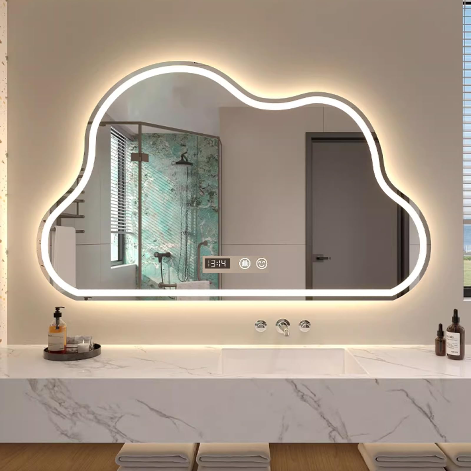 Miroir de salle de bain LED intelligent au design asymétrique haut de gamme