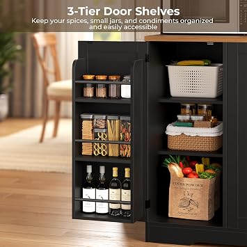 BTHFST 47.3 Wide Pantry Cabinet with Charging Station, LED Lights, Black