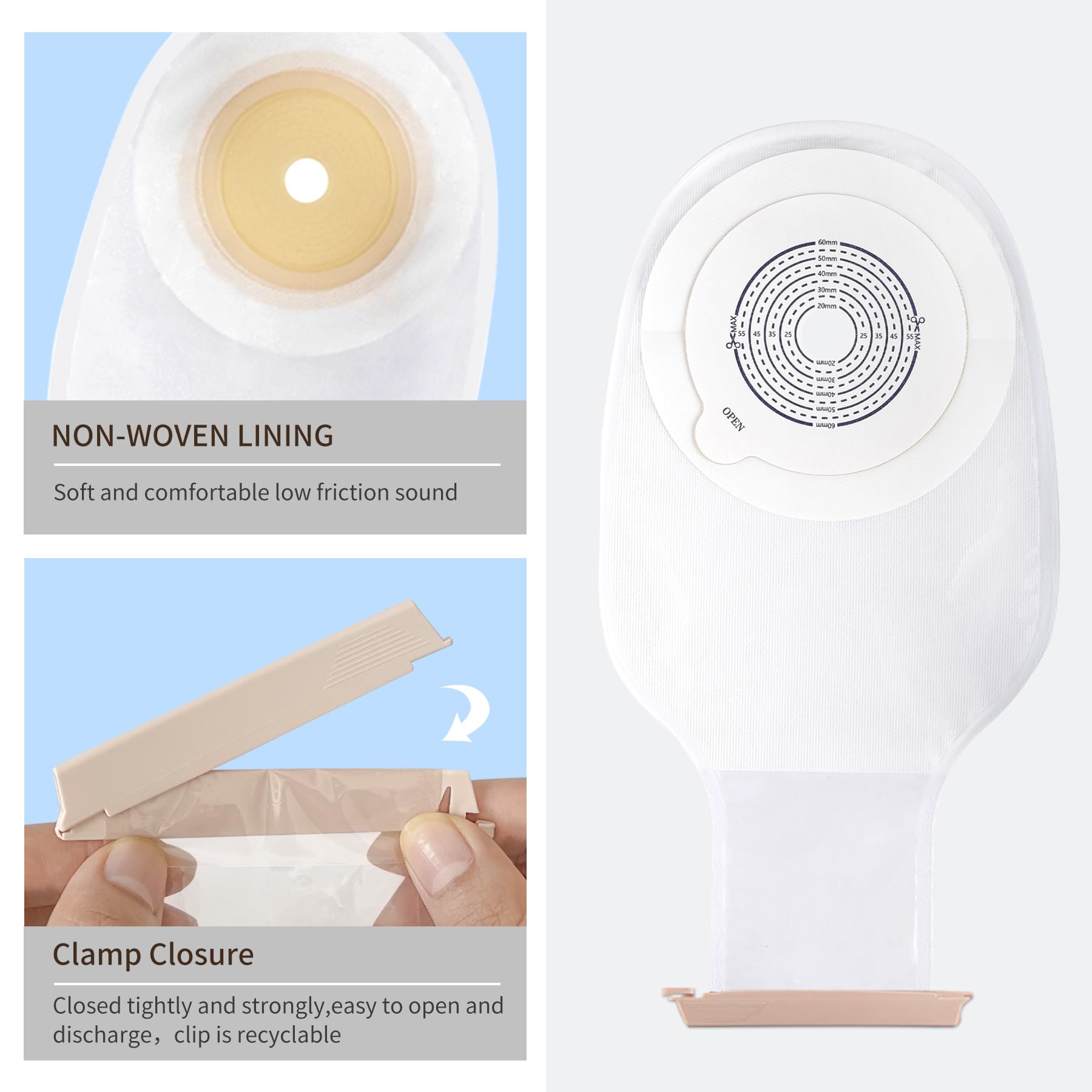 10 bolsas de colostomía, suministros de ostomía, bolsa de ostomía drenable de una pieza para el cuidado del estoma de ileostomía, cortadas a medida (10 unidades, sin carbón activado)
