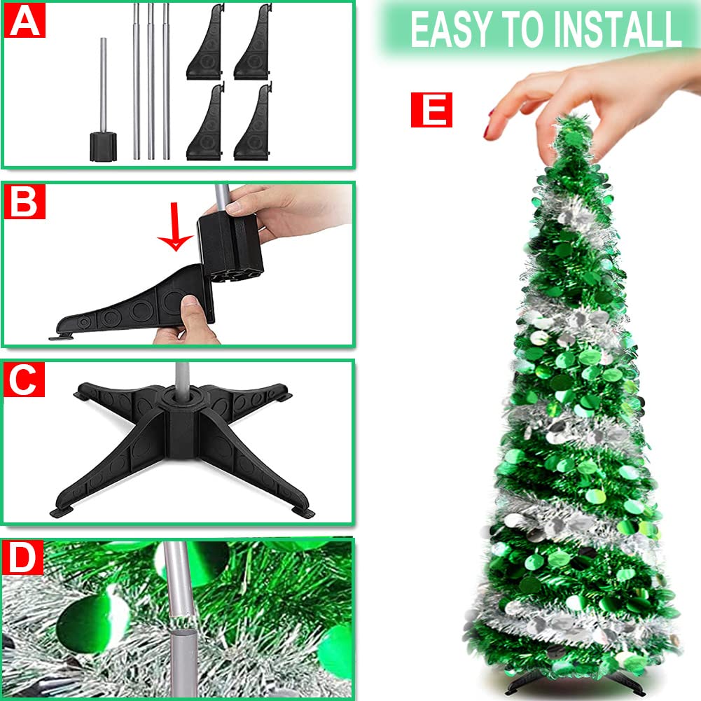 Pop-Up-Weihnachtsbaum 1,52 M, Klappbar – Künstlicher Pailletten-Bleistiftbaum Für Innen & Außen, Platzsparend
