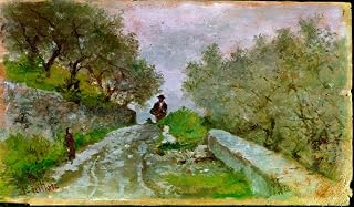ARTSLSBS Famous Painting Posters Artwork Poster Prints Path to the Olives with Walkers Painting by Fattori Art Poster Picture for Home Decor 60x90cm