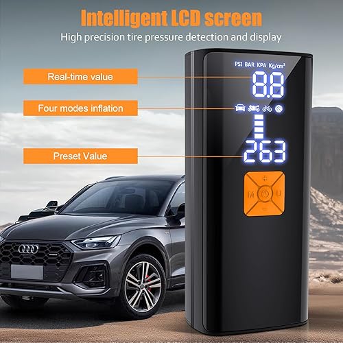 Miniatura 7 de Inflador de neumáticos, compresor de aire portátil, bomba de aire eléctrica inalámbrica de 150 PSI para automóvil, motocicleta, neumáticos de