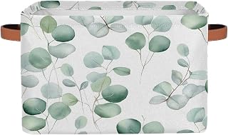 Eucalyptus Leaves Storage Baskets for Organizing, Fabric Collapsible Storage Bins Box Sage Green Decorative Toy Organizer Baskets for Closet Shelves Gift Basket 1 Pc