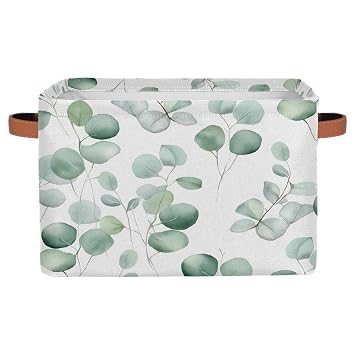 Eucalyptus Leaves Storage Baskets for Organizing, Fabric Collapsible Storage Bins Box Sage Green Decorative Toy Organizer Baskets for Closet Shelves Gift Basket 1 Pc
