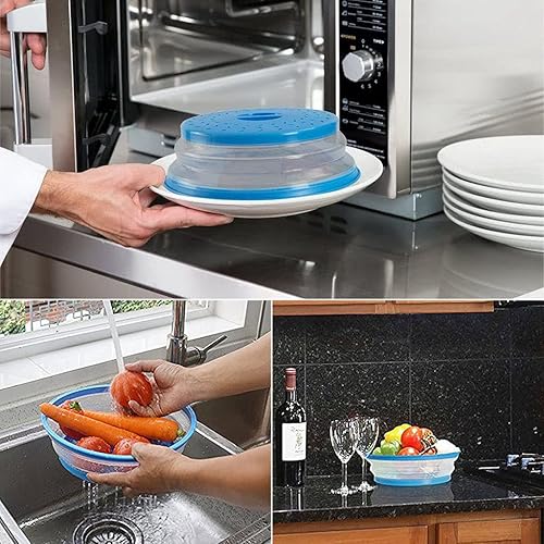 Miniatura 8 de Cubierta plegable para salpicaduras de microondas para alimentos con alfombrillas de silicona, 10.5 pulgadas, apta para lavavajillas, cubierta de
