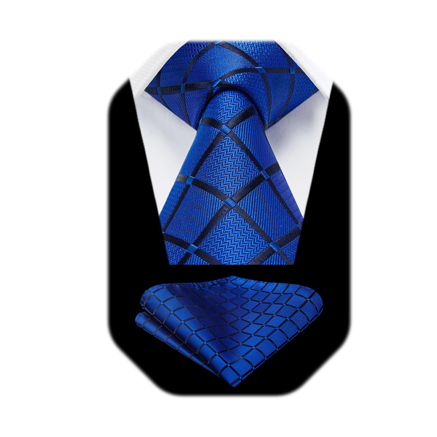 HISDERN Plaid Checkered Tie Handkerchief Woven Classic Formal Men's Necktie & Pocket Square Set