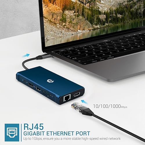Miniatura 3 de OTAITEK Estación de acoplamiento USB C 12 en 1, concentrador USB C con pantalla triple (HDMI 4K dual, DP) 5 USB, PD, Ethernet, SDTF, audio de 0.138