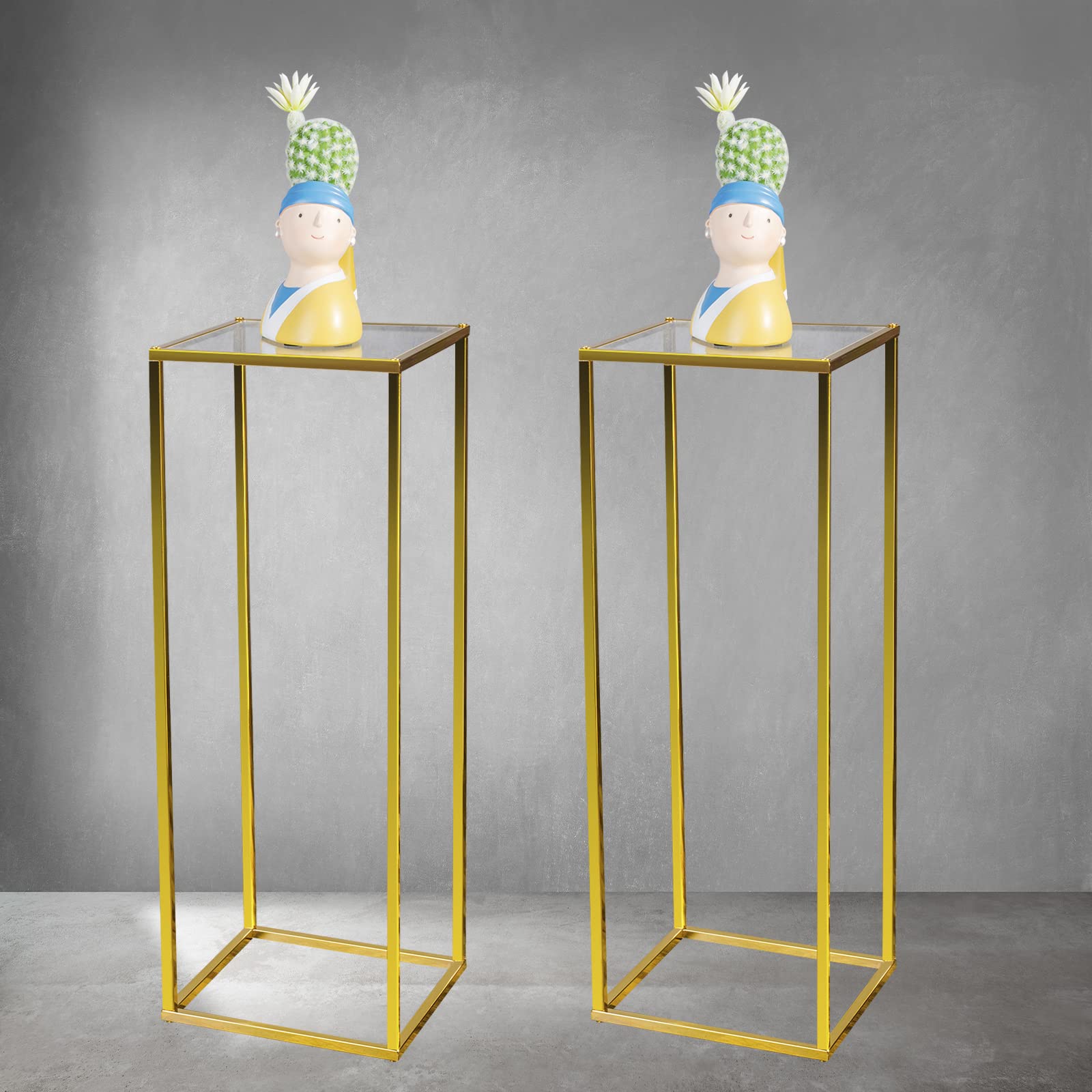 YALLOVE 2 Pack 23.75 Inch Gold Wedding Flower Stand Metal Vase Column