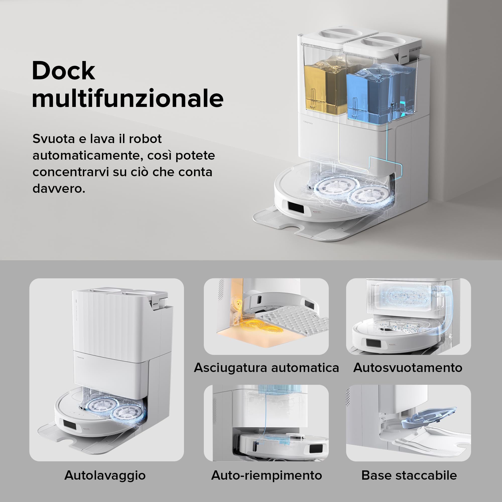 roborock Qrevo S Set Robot Aspirapolvere 7000Pa con Stazione Autopulente, Svuota Automaticamente la Polvere/Pulisce il Mop/Ricarica l'acqua, Mop Doppio Rotante Sollevabile, Controllo APP, Bianco