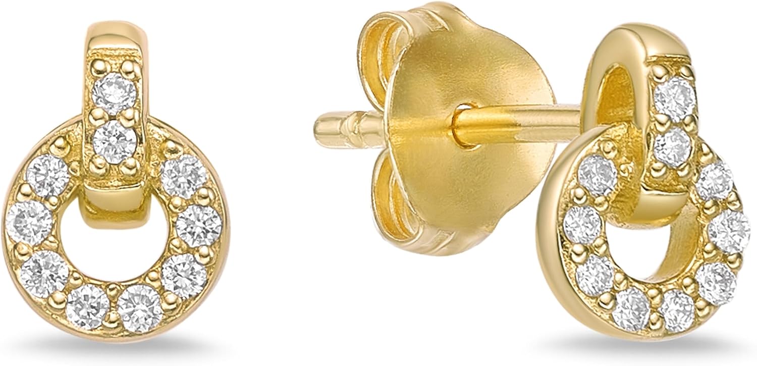 Lavari Jewelers 1/10 Carat Lab Grown Diamond Circle Earrings for Women I 925 Sterling Silver with 18k Yellow Gold Plating Interlocking Circles Stud Earrings for Her I Push Back Studs - Image 4