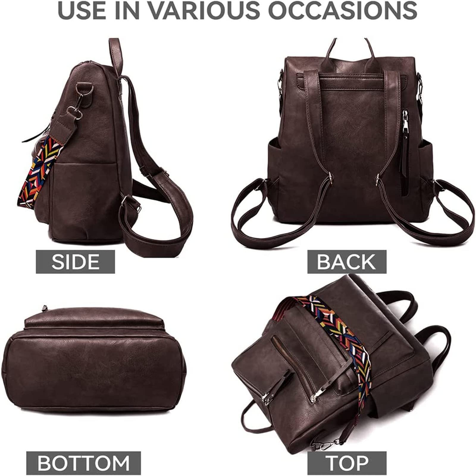 Sac à dos tendance en cuir pour femme - Grand sac à dos de designer pour voyage - Sacs à bandoulière tendance pour femme - Sac à dos messager en cuir, bleu marine, taille unique