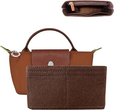 Bag Organizer for Long champ Small Handbags Timid Bag Storage and Organization Inner Pocket Liner Felt-Mini Size Brown