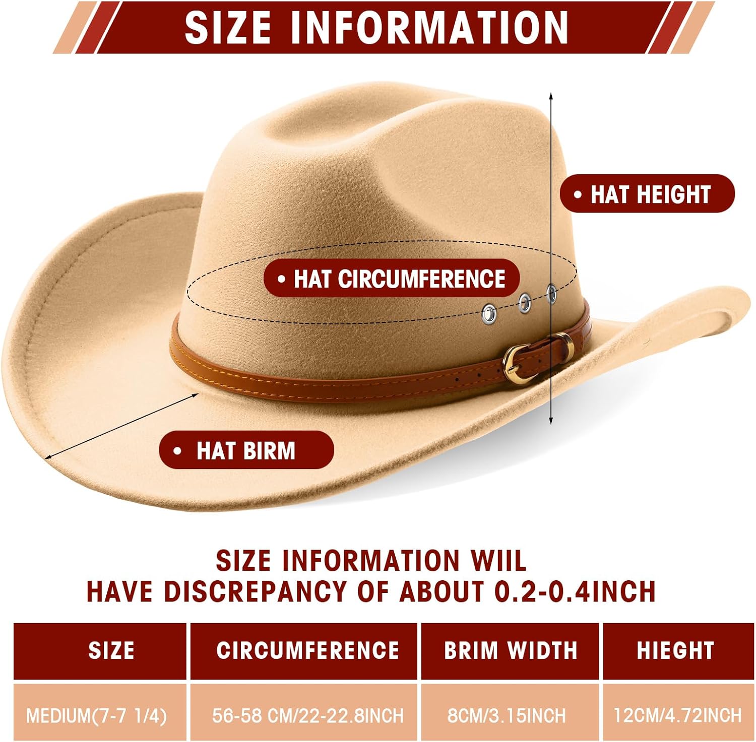 Cowboy Hat Felt Wide Brim Cowgirl Hats with Belt Classic Outdoor Western Style for Women Men Adults - Image 2
