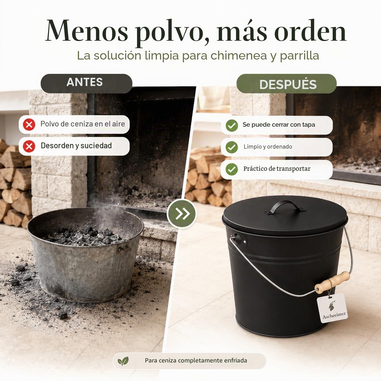 REWU Cubo de cenizas con tapa, 15 L, metal para chimenea y barbacoa | Cubo de metal estable de 15 L con tapa para cenizas completamente enfriadas, chimenea, carbón, briquetas y leña