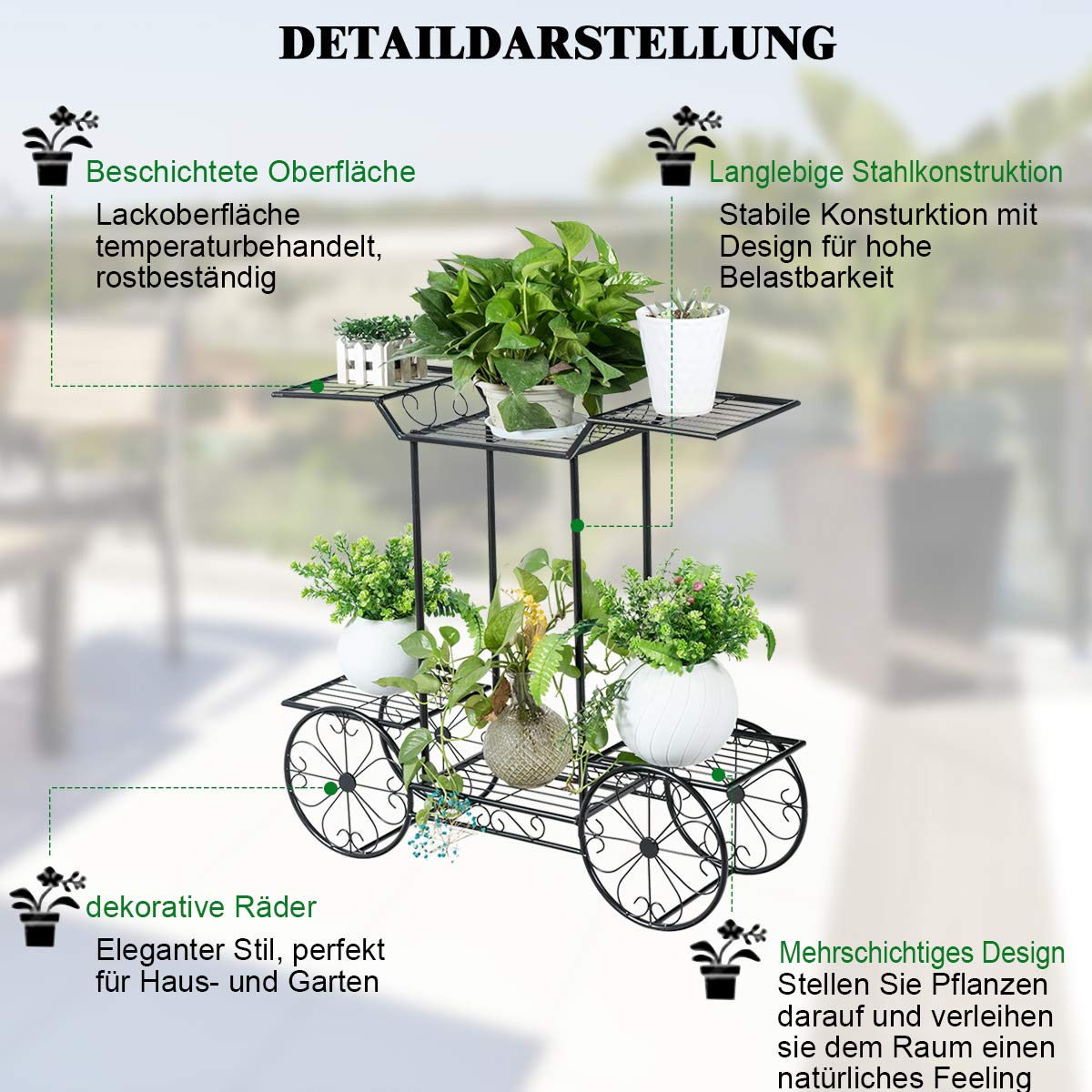 COSTWAY 6-stufiger Pflanzenständer Schmetterling - Metall Blumenregal 185cm Schwarz