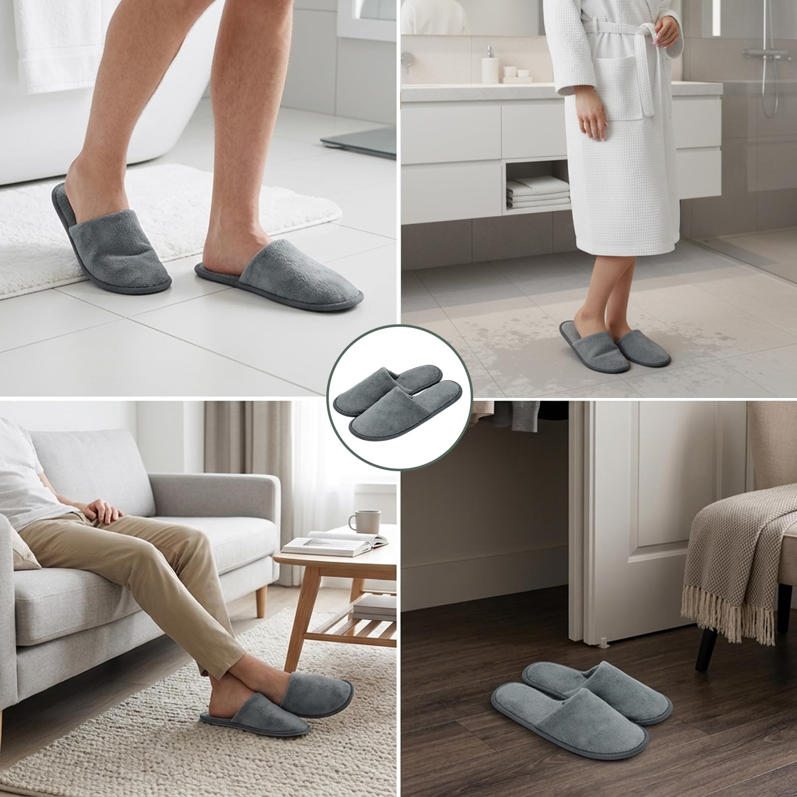 3 Paar Hotelslipper, Gästehausschuhe Set Hochwertig Waschbar, Vielseitig Einsetzbar Für Hotelaufenthalte, Reisen Und Besuche, Universalgröße Graue Hausschuhe Für Gäste