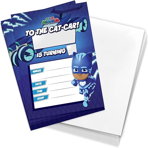 Desert Cactus PJ Masks Invitations - Tarjetas de invitaciones para niños y niñas 10 unidades con sobres de feliz cumpleaños estilo C